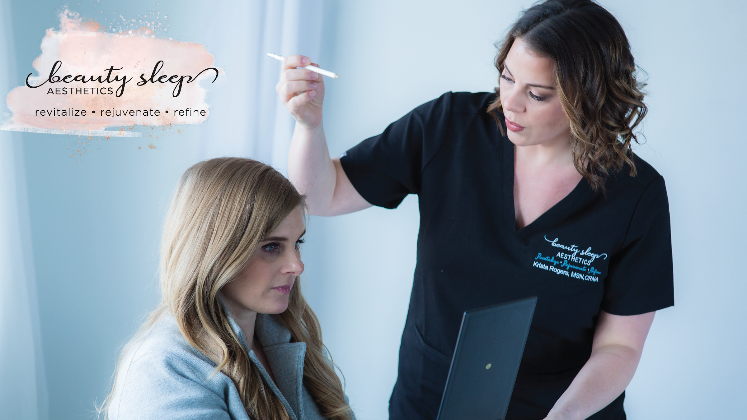 Krista Rogers, MSN, CRNA, performing an aesthetic consultation at Beauty Sleep Aesthetics in Rockford, Michigan